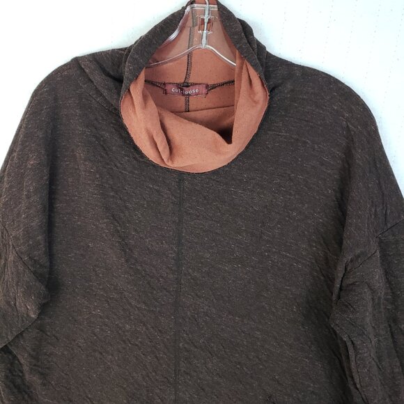 Cut Loose Boxy Sweater Funnel Neck Knit Pullover Tunic Brown Lagenlook O/S - Picture 2 of 11
